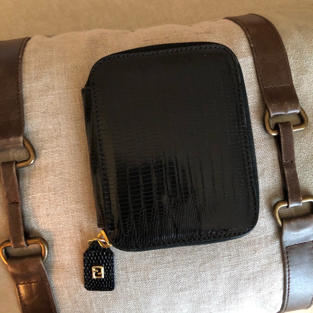 FENDI WALLET embossed leather zip around black